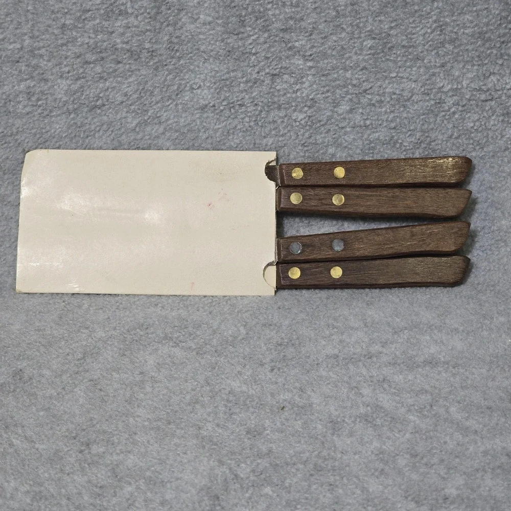 Vintage Hanford Forge Steak Knives Set 8 Brown Wood Handle Stainless Japan
